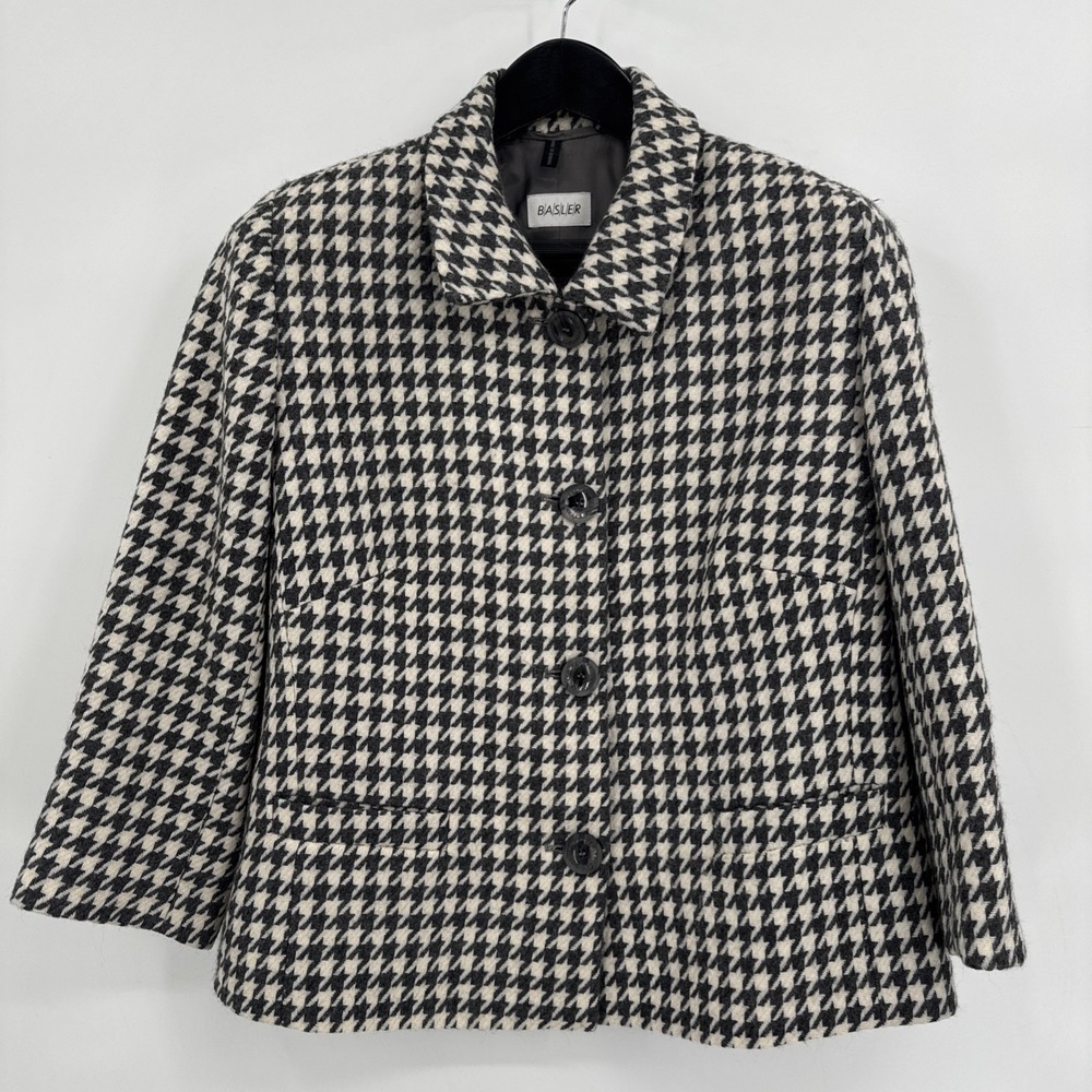 Basler Women's Virgin Wool Blazer White Gray Herringbone Short Sz 10/12 Classic